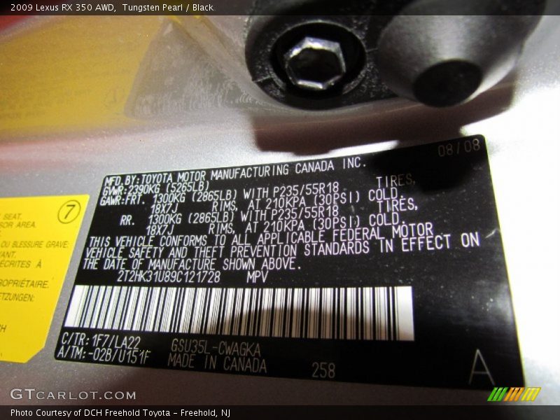 Tungsten Pearl / Black 2009 Lexus RX 350 AWD