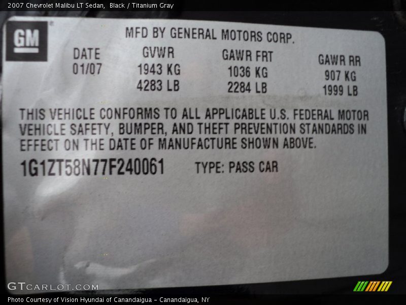Black / Titanium Gray 2007 Chevrolet Malibu LT Sedan