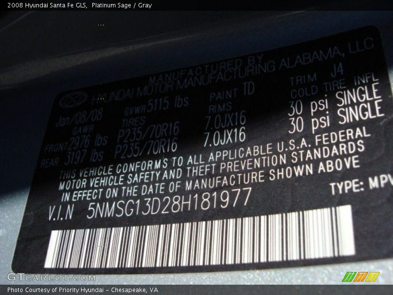 Platinum Sage / Gray 2008 Hyundai Santa Fe GLS