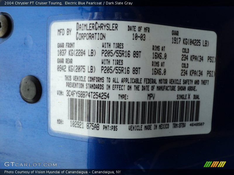 Electric Blue Pearlcoat / Dark Slate Gray 2004 Chrysler PT Cruiser Touring
