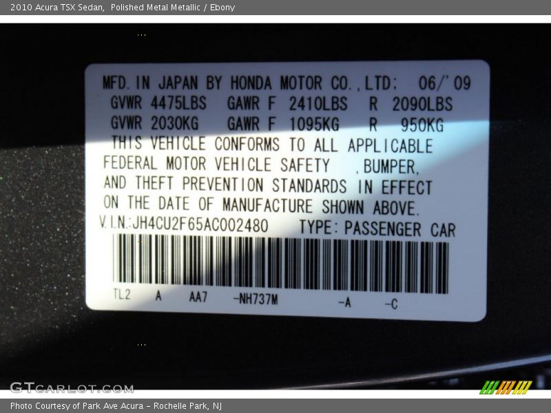 Polished Metal Metallic / Ebony 2010 Acura TSX Sedan