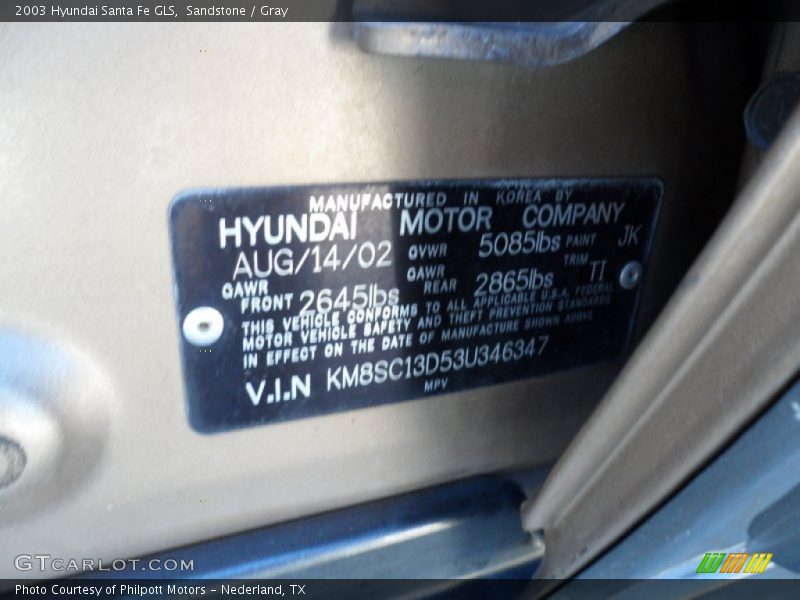 Sandstone / Gray 2003 Hyundai Santa Fe GLS