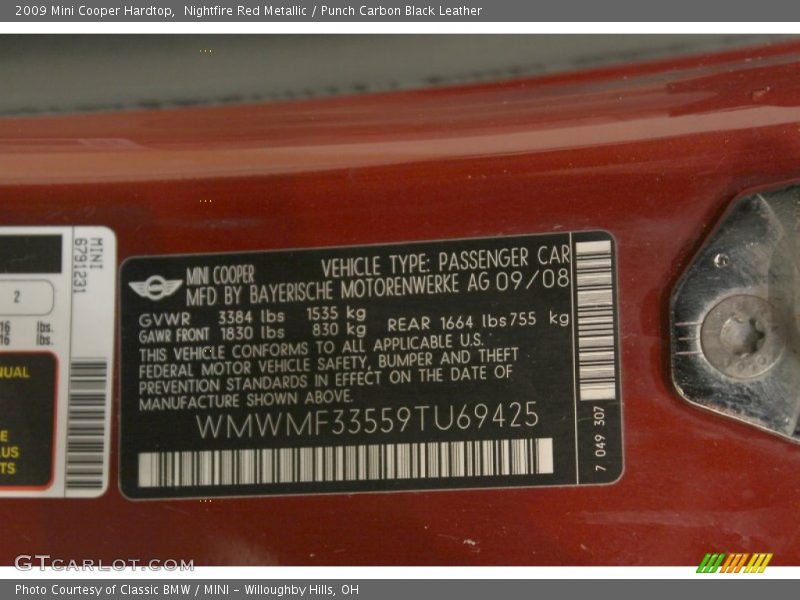 Nightfire Red Metallic / Punch Carbon Black Leather 2009 Mini Cooper Hardtop