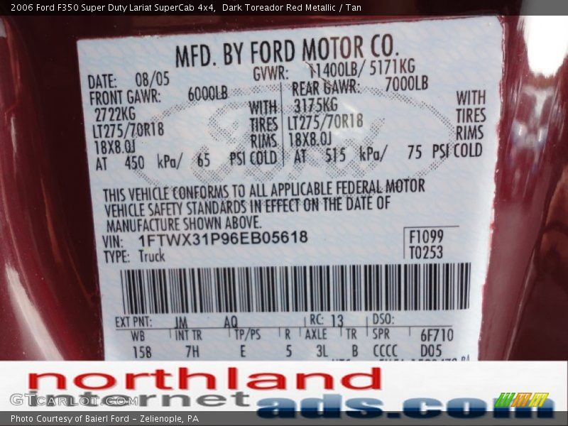Dark Toreador Red Metallic / Tan 2006 Ford F350 Super Duty Lariat SuperCab 4x4