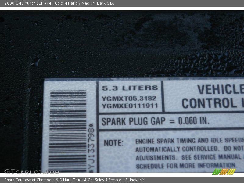 Info Tag of 2000 Yukon SLT 4x4