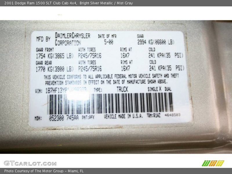 Bright Silver Metallic / Mist Gray 2001 Dodge Ram 1500 SLT Club Cab 4x4