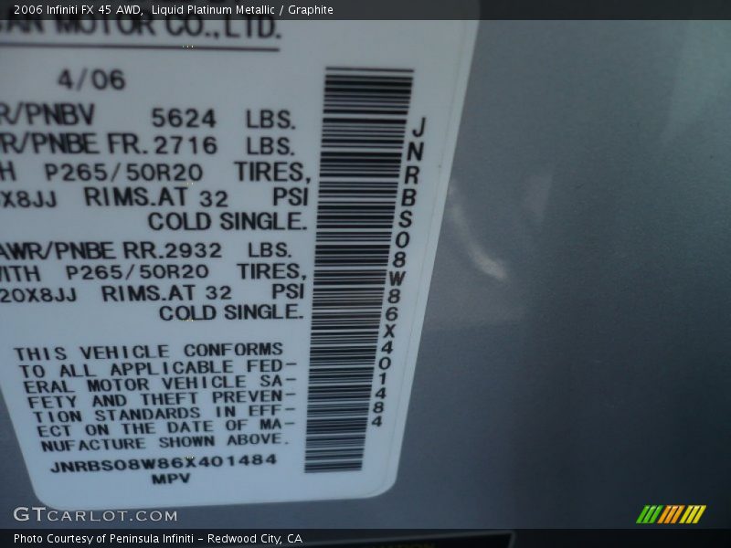 Liquid Platinum Metallic / Graphite 2006 Infiniti FX 45 AWD