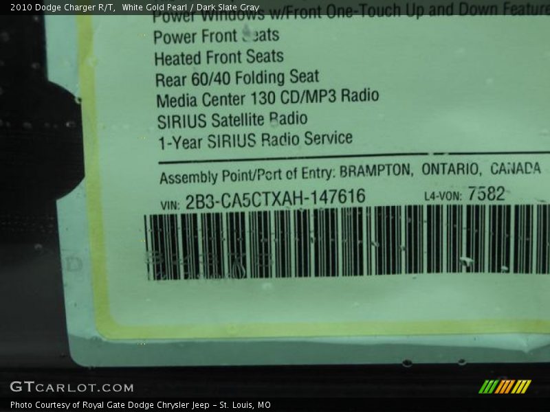 White Gold Pearl / Dark Slate Gray 2010 Dodge Charger R/T