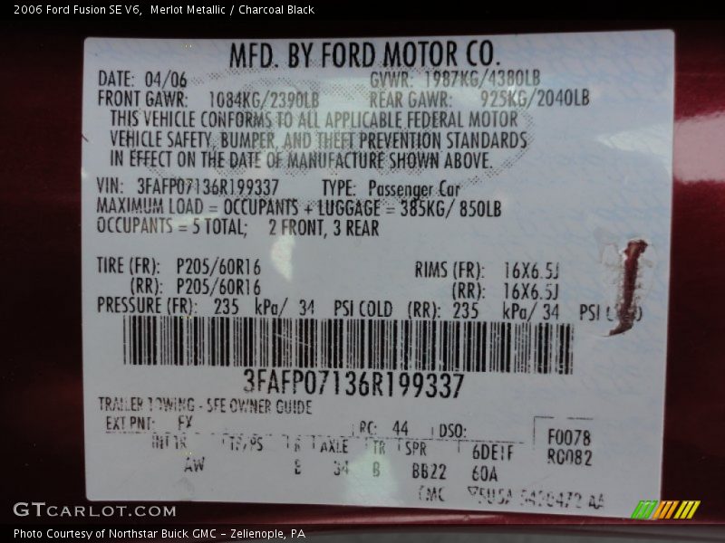 2006 Fusion SE V6 Merlot Metallic Color Code FX