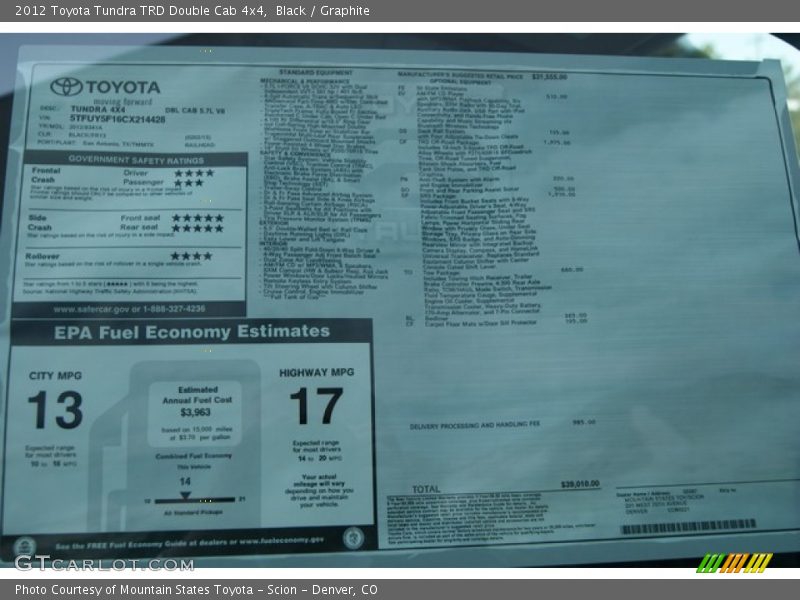  2012 Tundra TRD Double Cab 4x4 Window Sticker