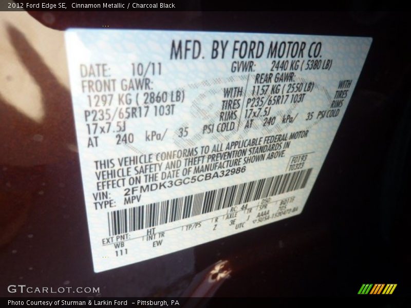 Cinnamon Metallic / Charcoal Black 2012 Ford Edge SE