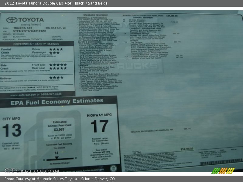  2012 Tundra Double Cab 4x4 Window Sticker