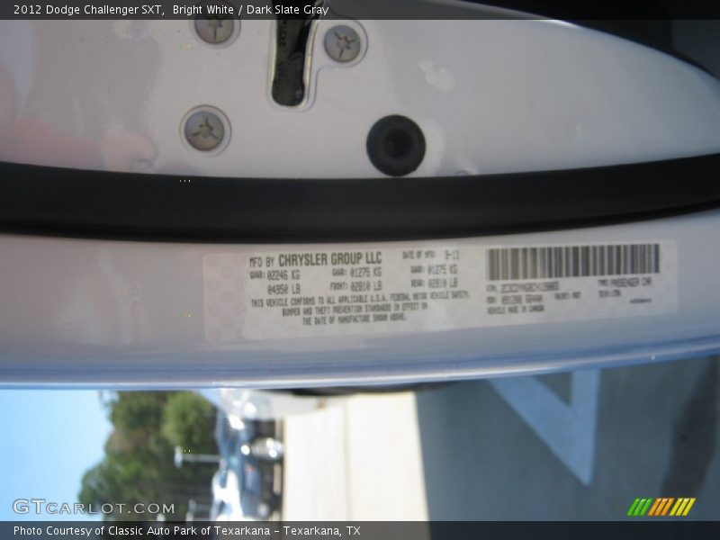 Bright White / Dark Slate Gray 2012 Dodge Challenger SXT