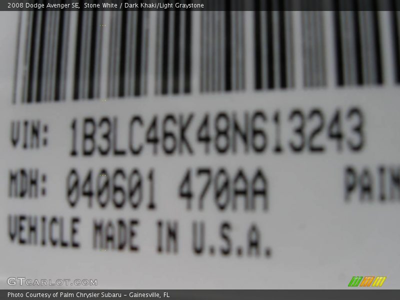 Stone White / Dark Khaki/Light Graystone 2008 Dodge Avenger SE