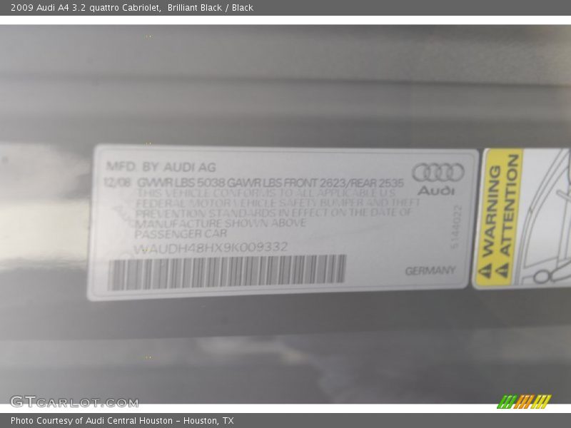Brilliant Black / Black 2009 Audi A4 3.2 quattro Cabriolet