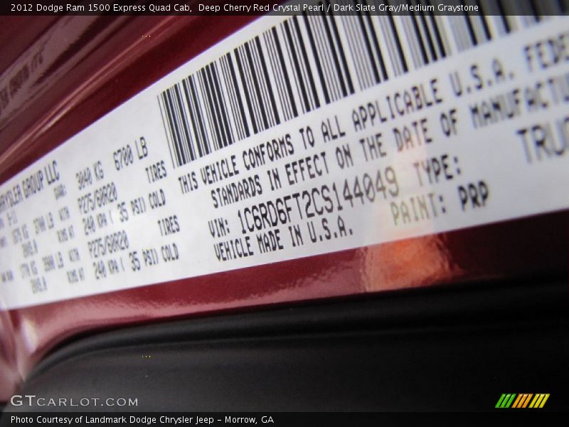 Deep Cherry Red Crystal Pearl / Dark Slate Gray/Medium Graystone 2012 Dodge Ram 1500 Express Quad Cab