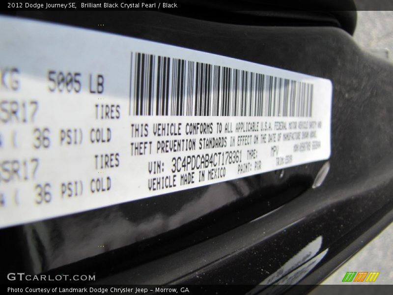 Brilliant Black Crystal Pearl / Black 2012 Dodge Journey SE