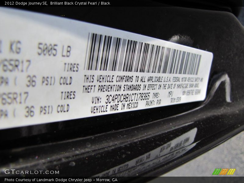 Brilliant Black Crystal Pearl / Black 2012 Dodge Journey SE