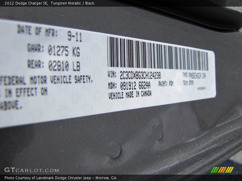 2012 Charger SE Tungsten Metallic Color Code PDM