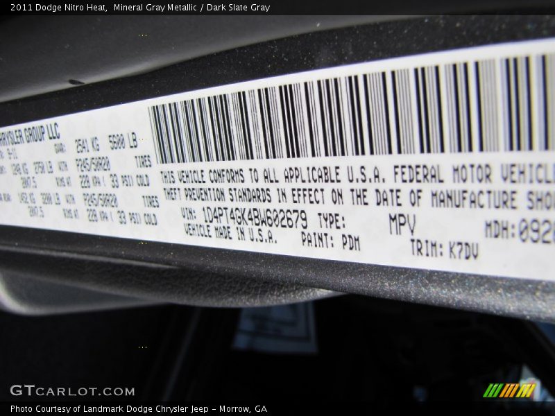Mineral Gray Metallic / Dark Slate Gray 2011 Dodge Nitro Heat