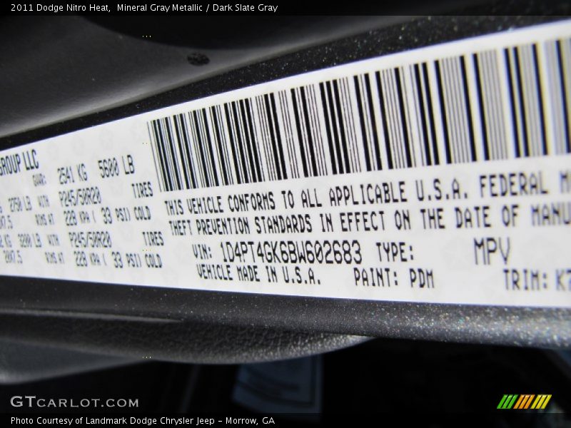 Mineral Gray Metallic / Dark Slate Gray 2011 Dodge Nitro Heat
