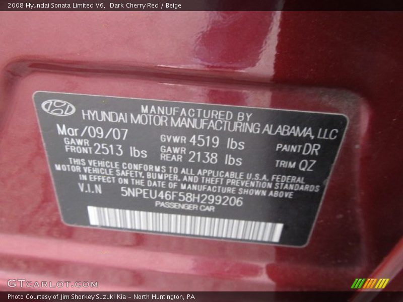 Dark Cherry Red / Beige 2008 Hyundai Sonata Limited V6