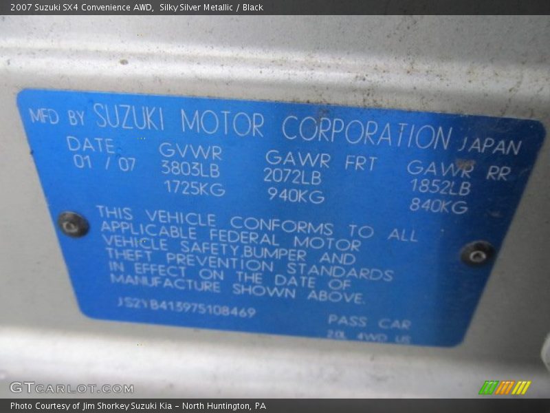 Silky Silver Metallic / Black 2007 Suzuki SX4 Convenience AWD