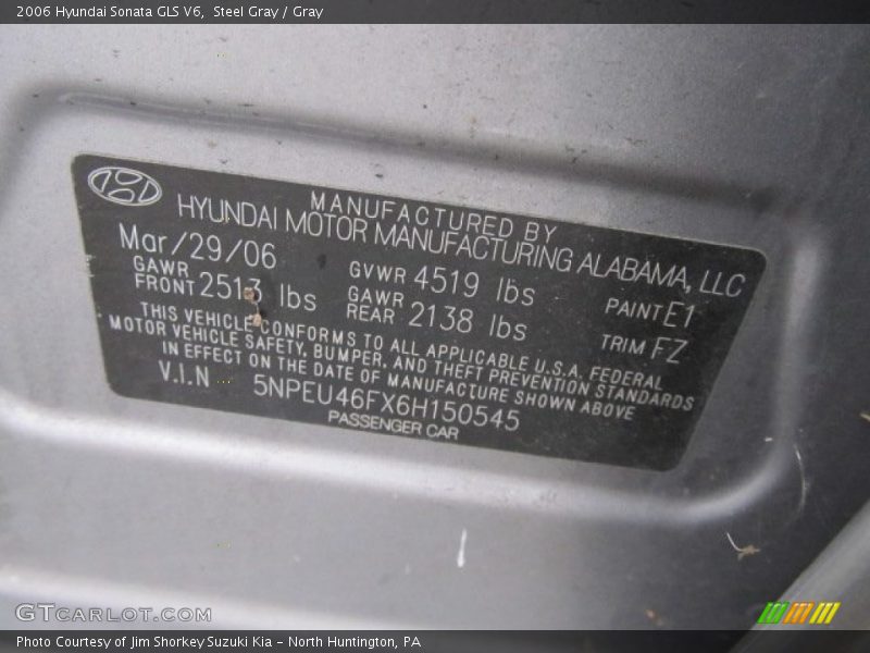 Steel Gray / Gray 2006 Hyundai Sonata GLS V6