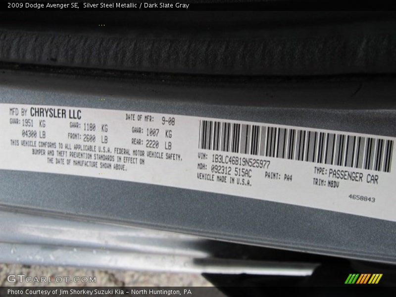 Silver Steel Metallic / Dark Slate Gray 2009 Dodge Avenger SE