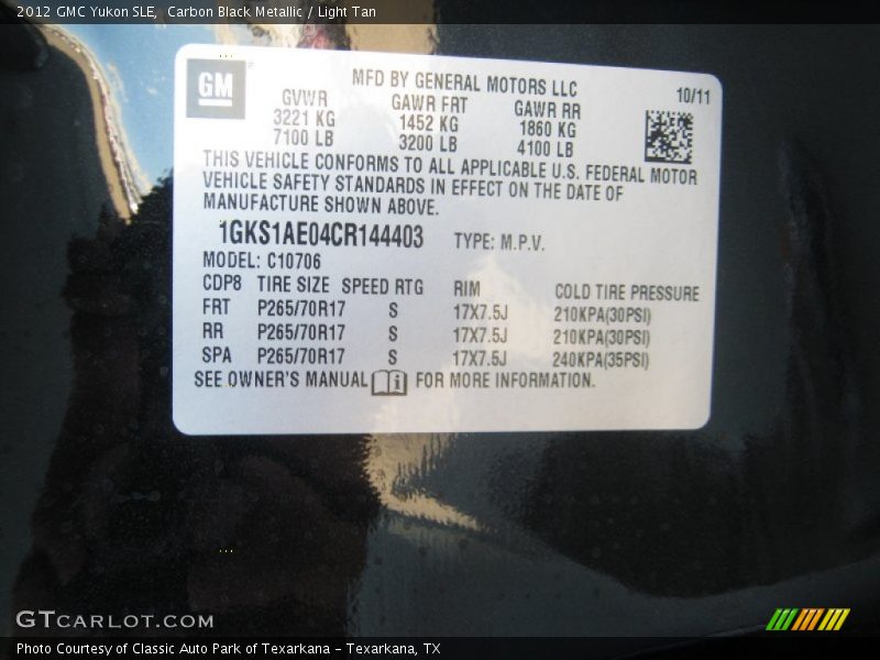 Carbon Black Metallic / Light Tan 2012 GMC Yukon SLE
