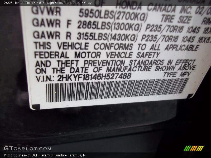 Nighthawk Black Pearl / Gray 2006 Honda Pilot LX 4WD