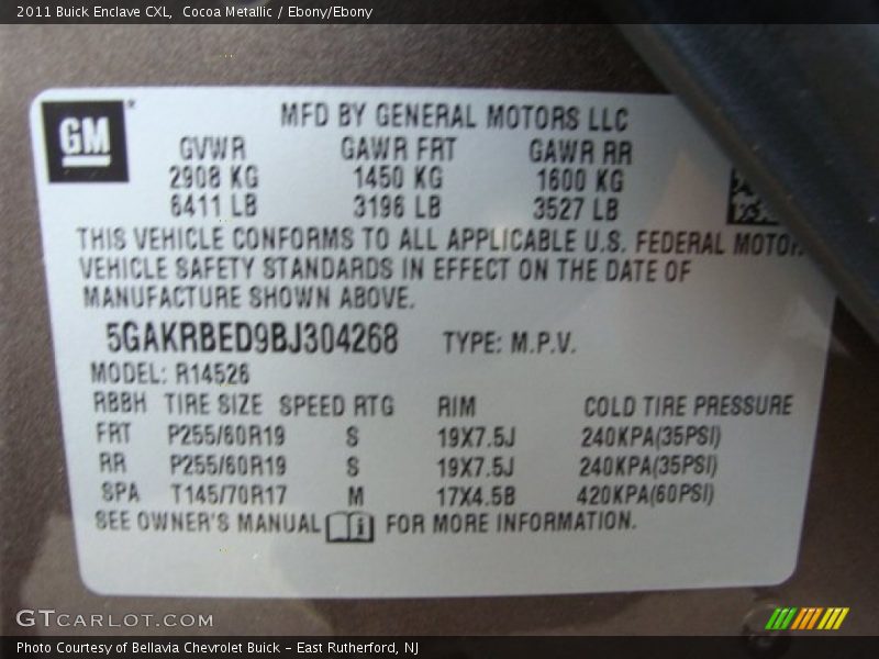 Cocoa Metallic / Ebony/Ebony 2011 Buick Enclave CXL