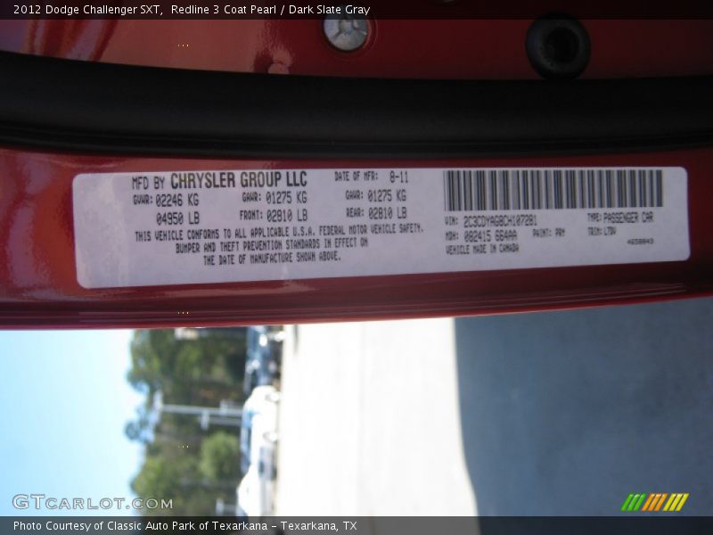 Redline 3 Coat Pearl / Dark Slate Gray 2012 Dodge Challenger SXT