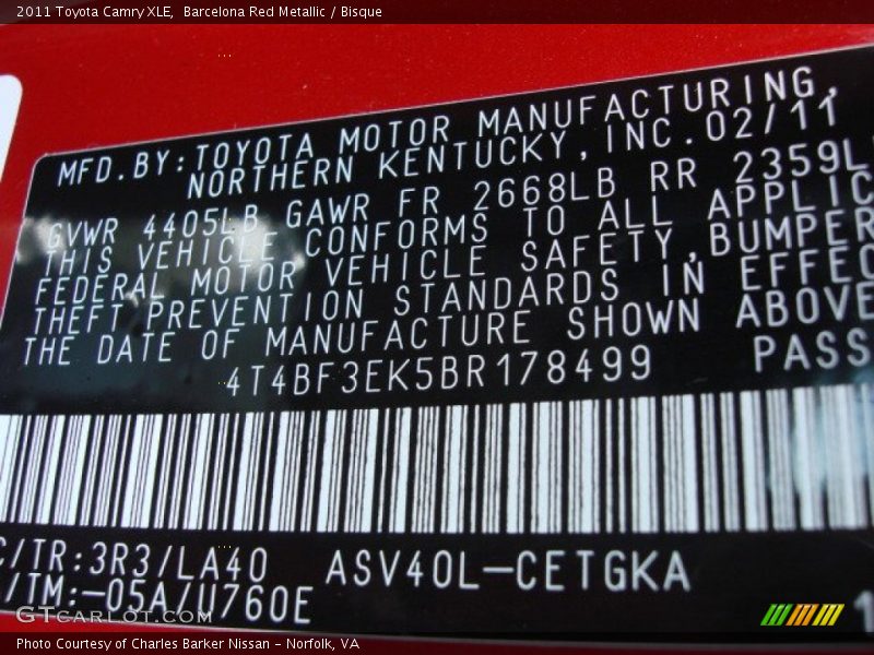 Barcelona Red Metallic / Bisque 2011 Toyota Camry XLE