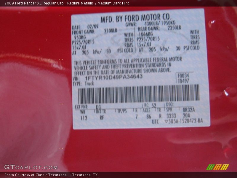 Redfire Metallic / Medium Dark Flint 2009 Ford Ranger XL Regular Cab