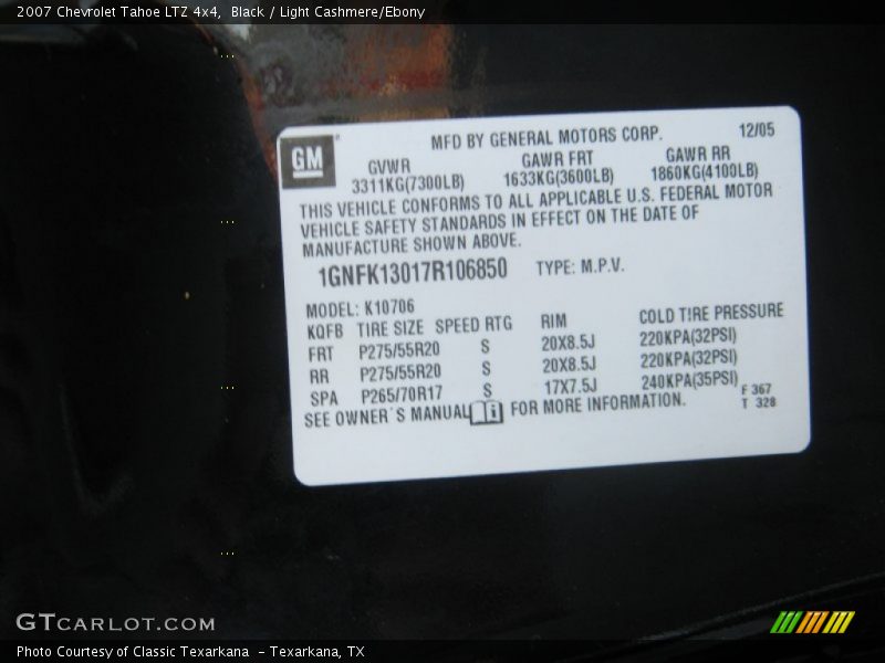 Black / Light Cashmere/Ebony 2007 Chevrolet Tahoe LTZ 4x4