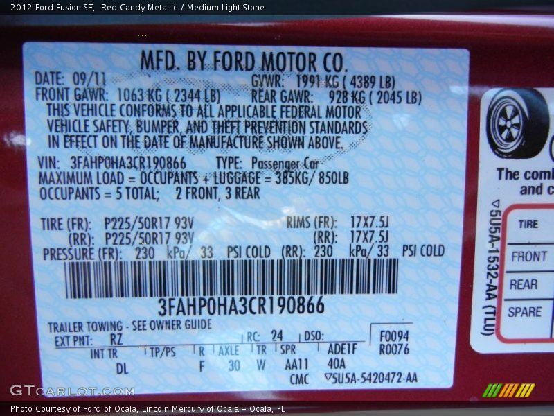 Red Candy Metallic / Medium Light Stone 2012 Ford Fusion SE