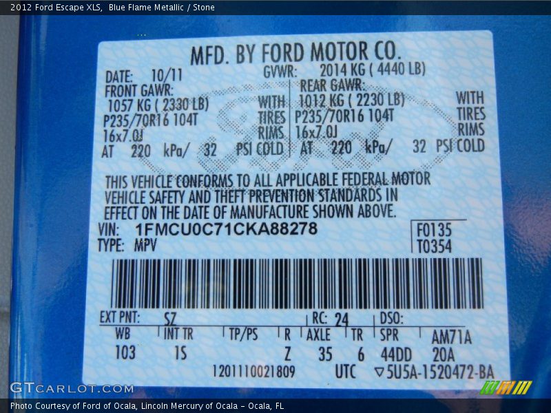 Blue Flame Metallic / Stone 2012 Ford Escape XLS