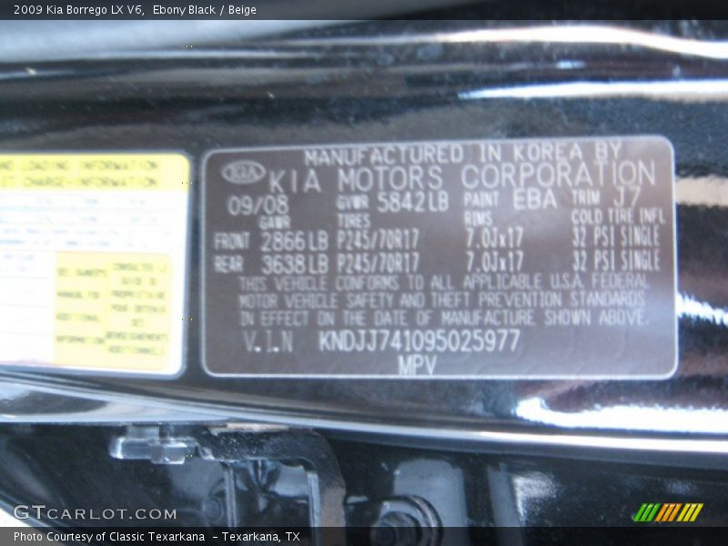 Ebony Black / Beige 2009 Kia Borrego LX V6