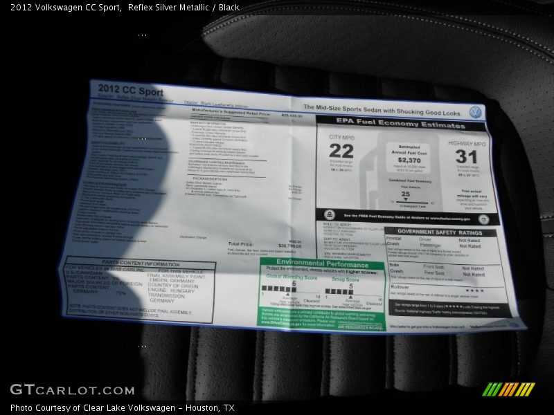 Reflex Silver Metallic / Black 2012 Volkswagen CC Sport