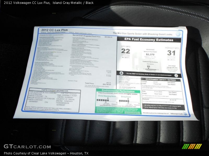  2012 CC Lux Plus Window Sticker