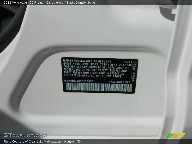 Candy White / Black/Cornsilk Beige 2012 Volkswagen CC R-Line
