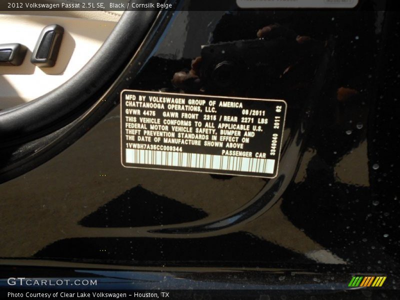 Black / Cornsilk Beige 2012 Volkswagen Passat 2.5L SE