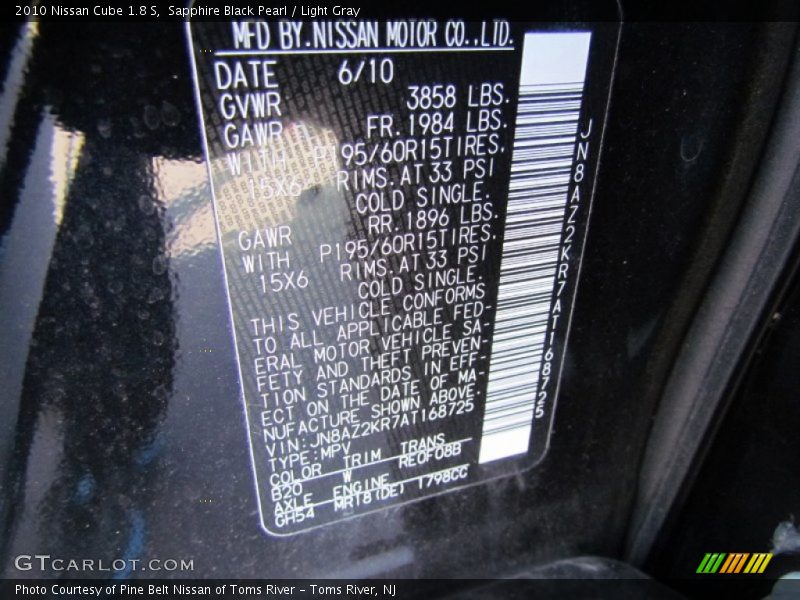 Sapphire Black Pearl / Light Gray 2010 Nissan Cube 1.8 S