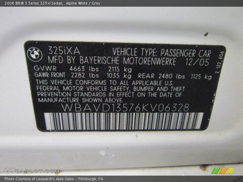 Alpine White / Grey 2006 BMW 3 Series 325xi Sedan