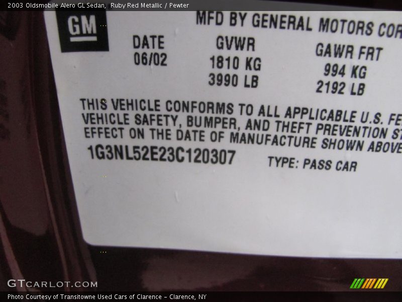 Ruby Red Metallic / Pewter 2003 Oldsmobile Alero GL Sedan