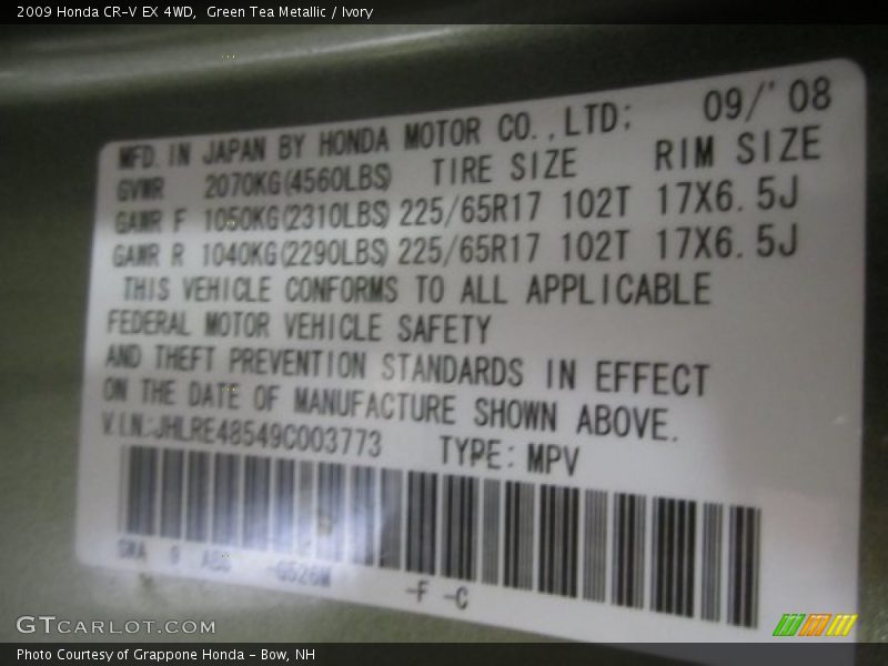 Green Tea Metallic / Ivory 2009 Honda CR-V EX 4WD
