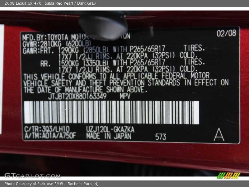 Salsa Red Pearl / Dark Gray 2008 Lexus GX 470