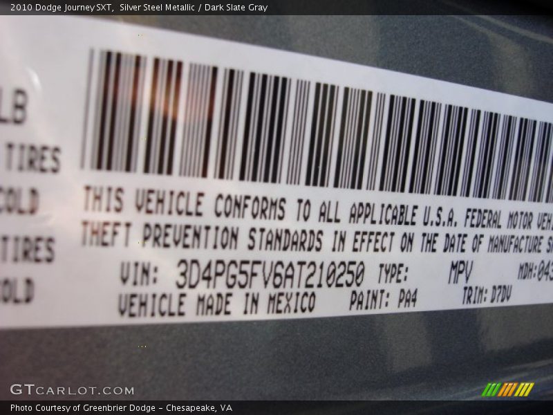 Silver Steel Metallic / Dark Slate Gray 2010 Dodge Journey SXT