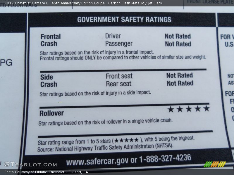  2012 Camaro LT 45th Anniversary Edition Coupe Window Sticker